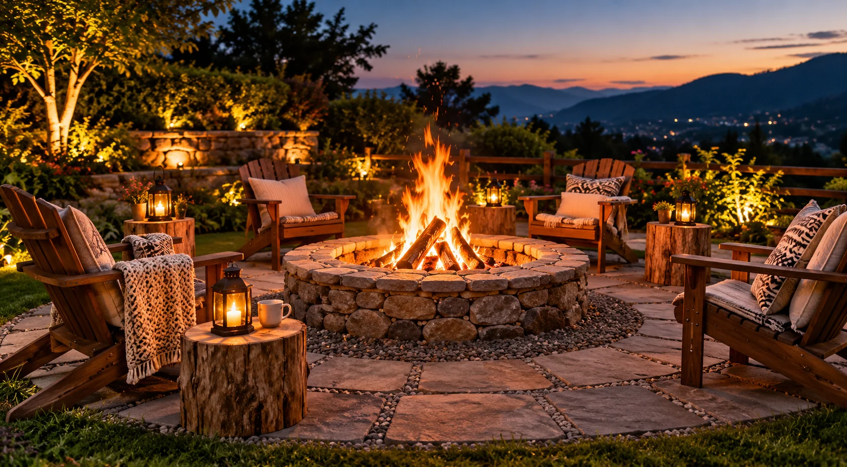 Outdoor bonfire in the evening